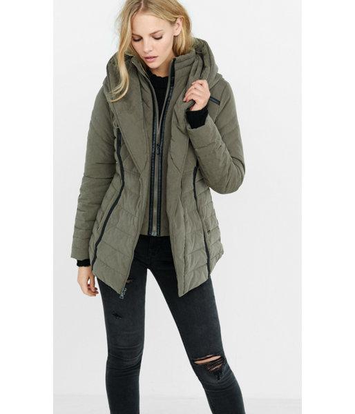 Express Women's Outerwear (minus The) Leather Embellished Hooded Puffer Coat