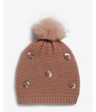 Express Womens Sequin Flower Embellished Pom Beanie