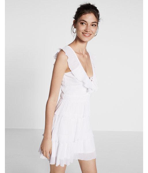 Express Lace-up Ruffle Fit And Flare Dress