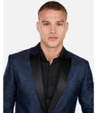 Express Mens Slim Blue Floral Jacquard Peak Lapel Tuxedo Jacket