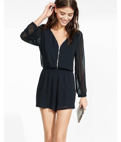 Express Long Sleeve Zip Front Romper