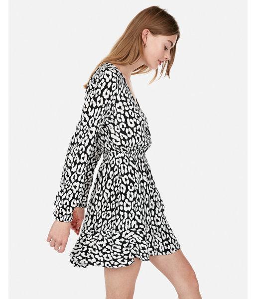 Express Womens Animal Print Elastic Waist Wrap Dress