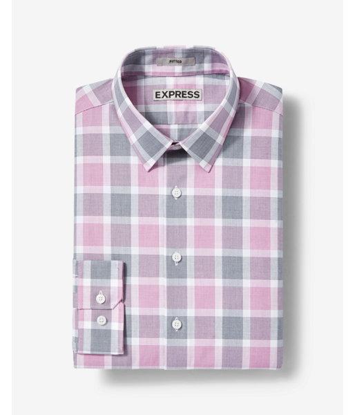 Express Mens Slim Fit Plaid Long Sleeve Cotton Dress