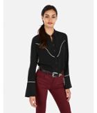 Express Womens Western Piped Flare Sleeve Button Up