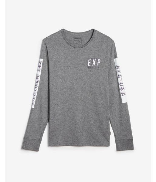 Express Mens Heather Long Sleeve Exp Logo Graphic Tee