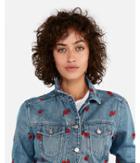 Express Womens Floral Embroidered Denim Trucker Jacket