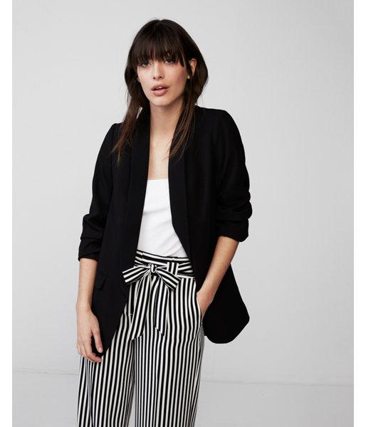 Express Womens Petite Ruched Sleeve Boyfriend Blazer