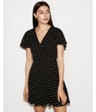Express Womens Petite Polka Dot Surplice Fit And Flare Dress