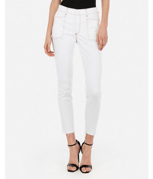 Express Womens Express Womens High Waisted White Contrast Stitch Stretch Ankle