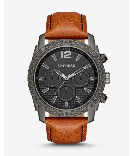 Express Rivington Textured Multi-function Leather Watch - Cognac