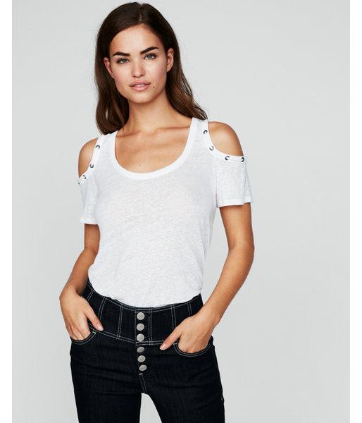 Express Womens Express One Eleven Lace-up Shoulder Dolman Tee