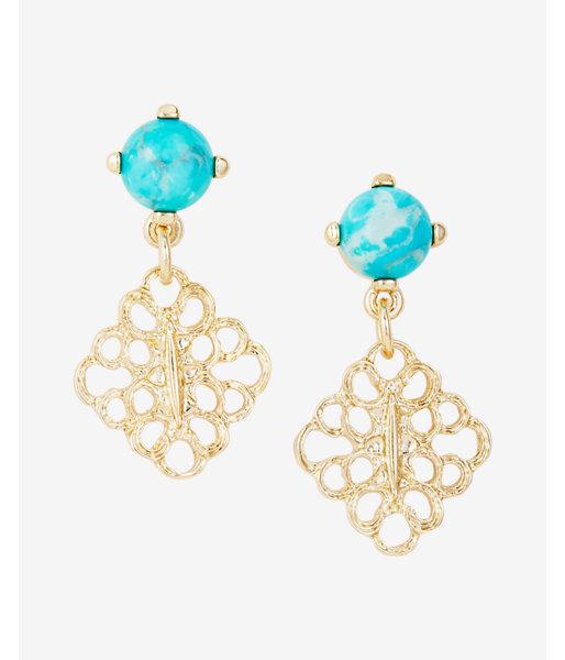 Express Womens Turquoise Stone Mini Filigree Drop Earrings