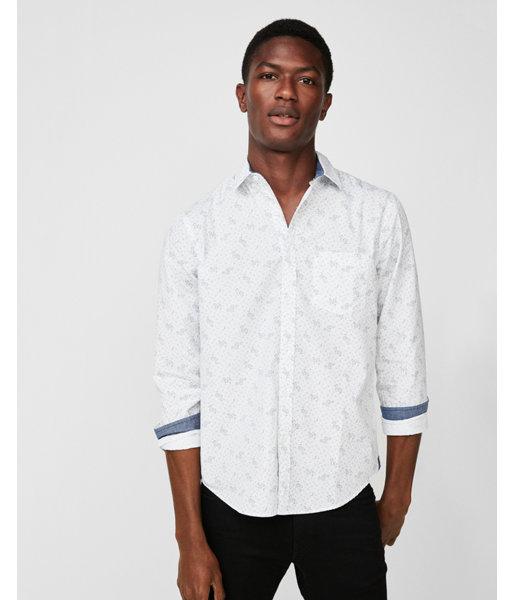 Express Mens Slim Soft Wash Floral Button-down