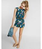Express Petite Floral Print Ruffle Front Romper