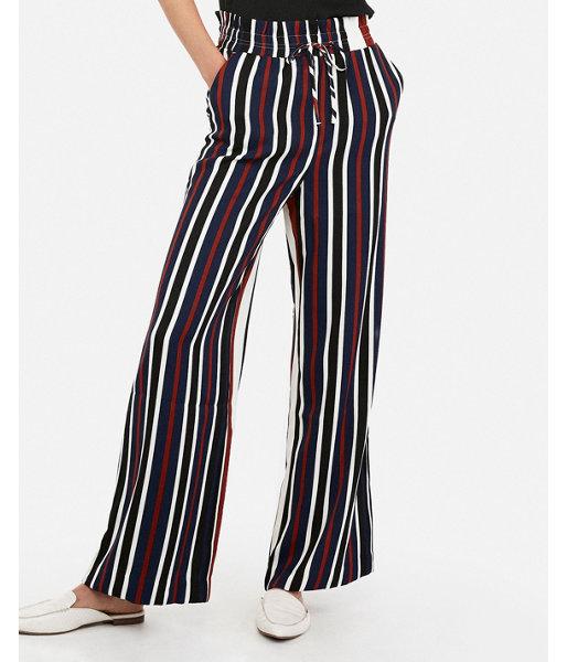 Express Womens High Waisted Striped Wide Leg Drawstring Pant