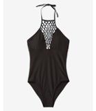 Express Womens Black Macrame High Crochet Neck One-piece