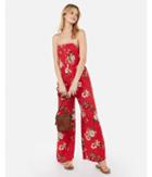 Express Womens Floral Strapless Smocked Button Bodice Jumpsuit