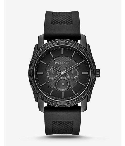 Express Mens Rivington Textured Silicone Multifunction Watch - Black