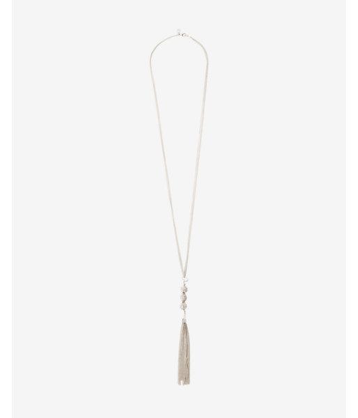Express Womens Triple Chain Fireball And Tassel Pendant Necklace