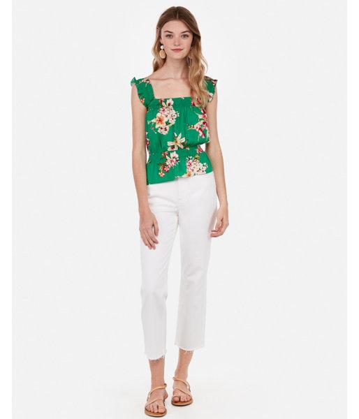 Express Womens Floral Smocked Neck Peplum Top