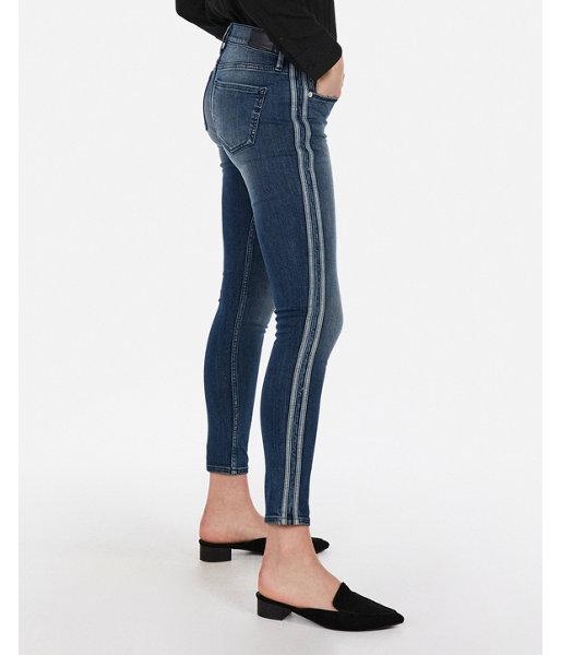 Express Womens Mid Rise Medium Wash Side Stripe Ankle Jeggings