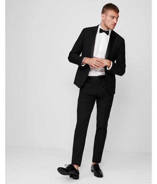 Express Mens Extra Slim Black Wool-blend Performance Tuxedo Pant