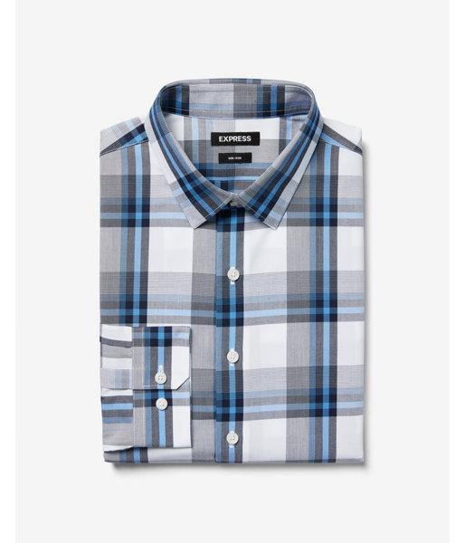 Express Mens Slim Non-iron Plaid Performance