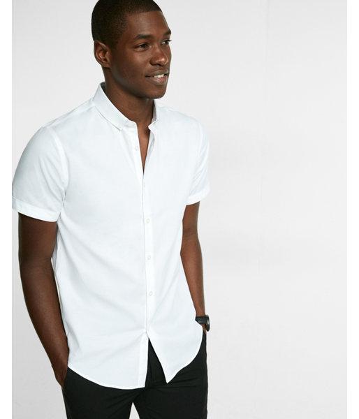 Express Mens Slim Easy Care Diagonal Dobby Short Sleeve