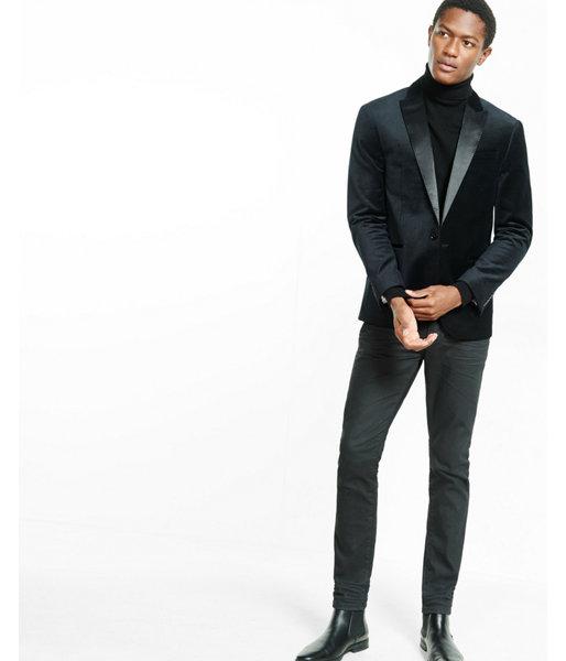 Express Mens Slim Photographer Geo Dot Print Velvet Tuxedo Blazer