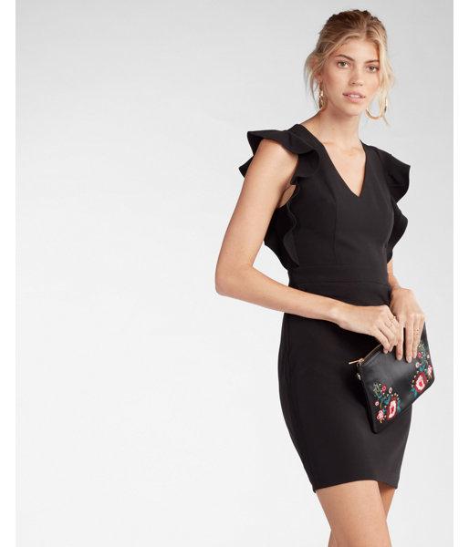 Express Womens V-neck Ruffle Shoulder  Dress