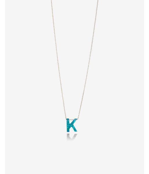 Express Womens Opal Block K Initial Necklace