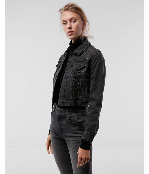 Express Womens Lace-up Cropped Denim Jacket