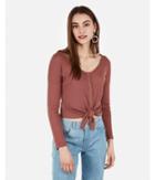 Express Womens Express One Eleven Waffle Button-up Tie Front Top