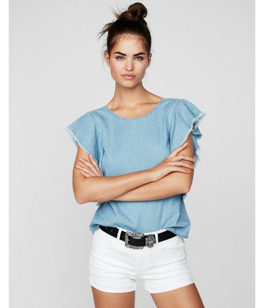 Express Womens Raw Edge Denim Top