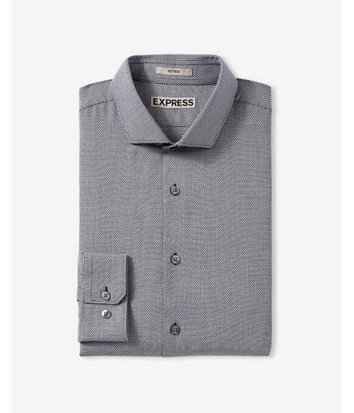 Express Mens Fitted Textured Micro Dash Print Dress