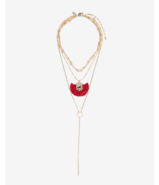 Express Womens Layered Evil Eye Tassel Y Necklace