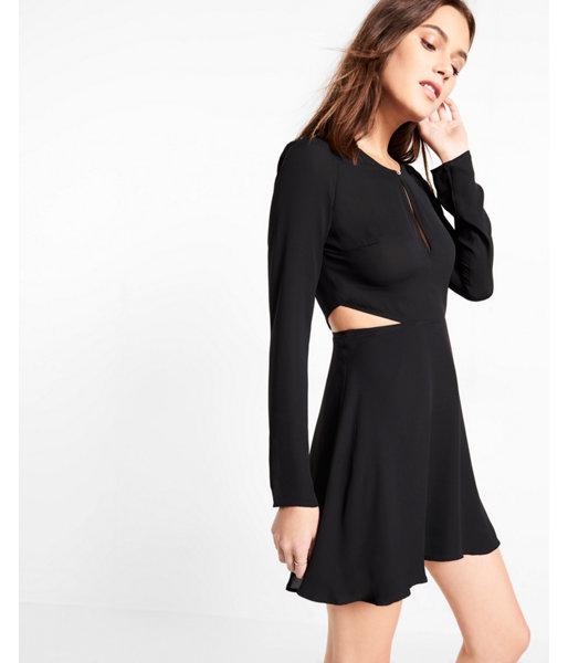 Express Womens Keyhole Side Cut Out Fit And Flare Dress