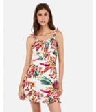 Express Womens Floral Print Lace-up Ruffle Fit And Flare Dress