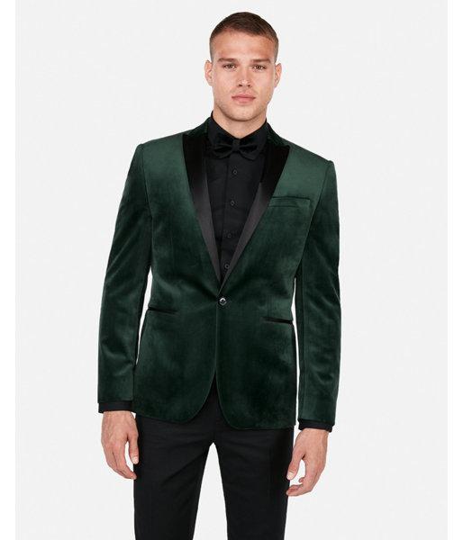 Express Mens Slim Green Velvet Tuxedo Jacket