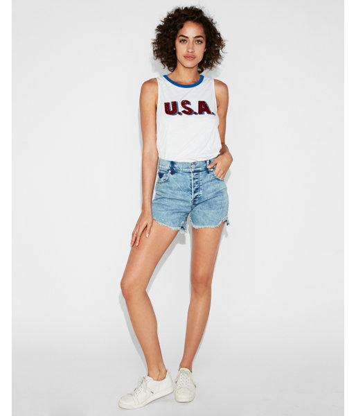 Express Womens Express One Eleven Usa Glitter Graphic Tank