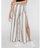 Express Womens High Waisted Striped Surplice Wide Leg Cotton Pant