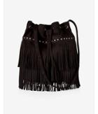 Express Womens Faux Suede Fringed And Studded Bucket Bag