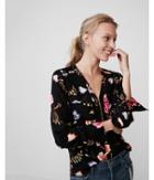 Express Womens Petite Floral Two Pocket Zip Front Blouse