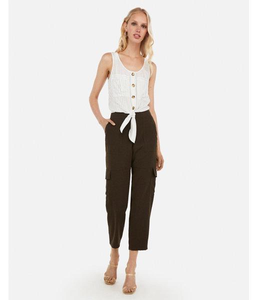 Express Womens Metallic Striped Tie Front Tank