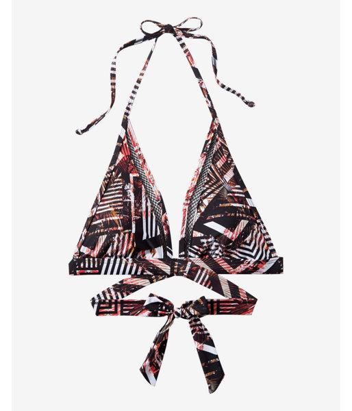 Express Printed Mesh Inset Wrap Halter Bikini