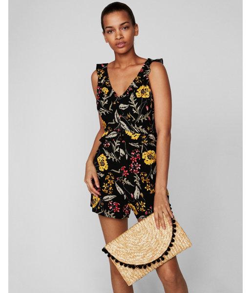 Express Womens Floral Ruffle Waist Romper