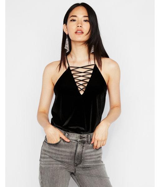 Express Womens Velvet Lace-up Racerback Cami
