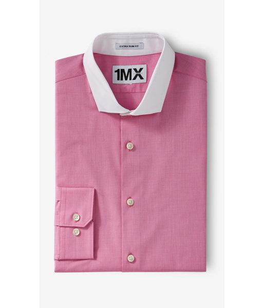 Express Men's Dress Shirts Extra Slim 1mx Textured Contrast Collar