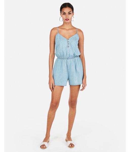 Express Womens Denim Button Front Romper