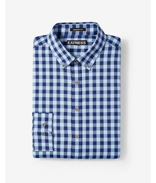 Express Modern Fit Check Button-down Performance Dress